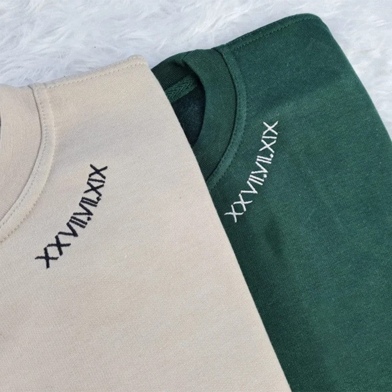 Personalized Couple Embroidered Roman Numeral Matching Hoodie