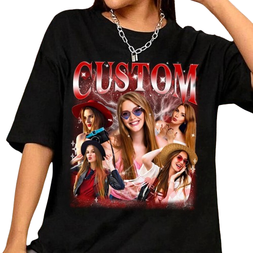 Custom Photo Bootleg Girlfriend Face 90s Retro Vintage T-Shirt