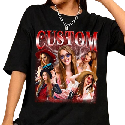 Custom Photo Bootleg Girlfriend Face 90s Retro Vintage T-Shirt