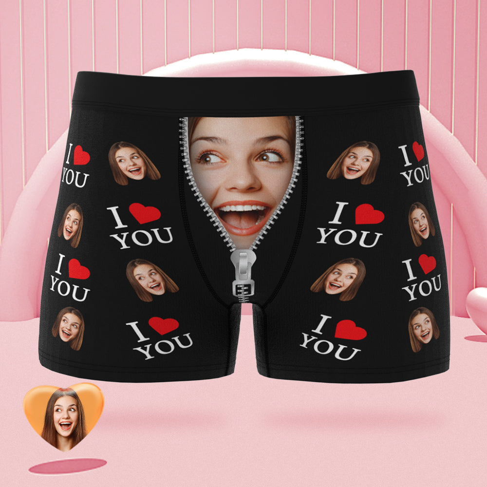 Custom Face Boxer Briefs I Love You Personalized Naughty Valentine's Day Gift for Him