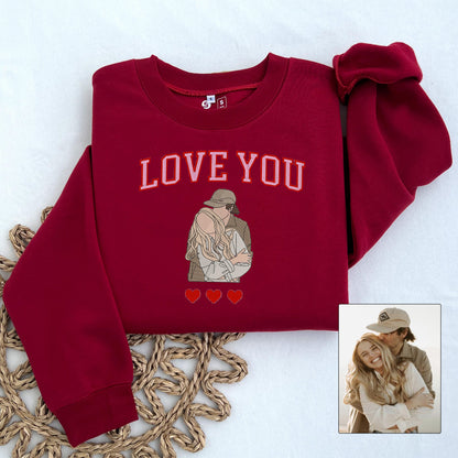 Valentine's Day Custom Photo Embroidered Matching Sweatshirt Hoodie T-shirt For Couple