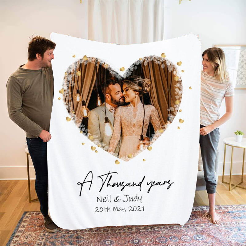 Custom Heart Photo Couple Blanket