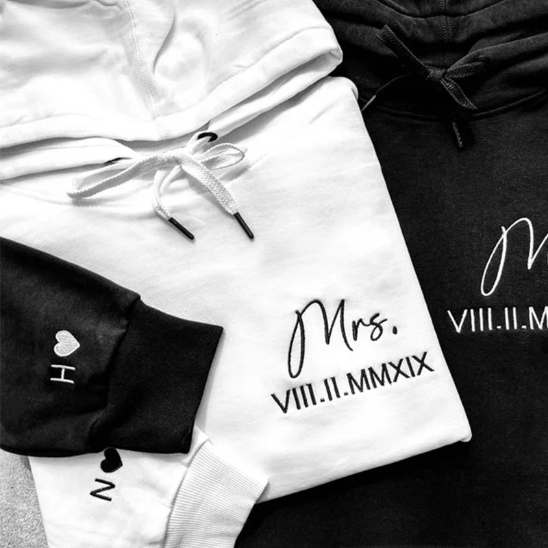 Custom Embroidered Roman Numeral Couple's Sweatshirt