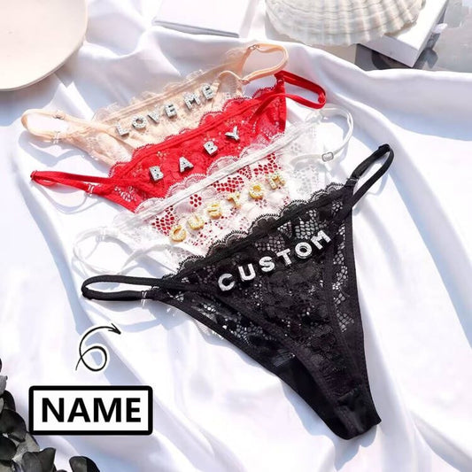 Sexy Customized Name Crystal Letter Lace Panties Women Underwear Briefs Thong