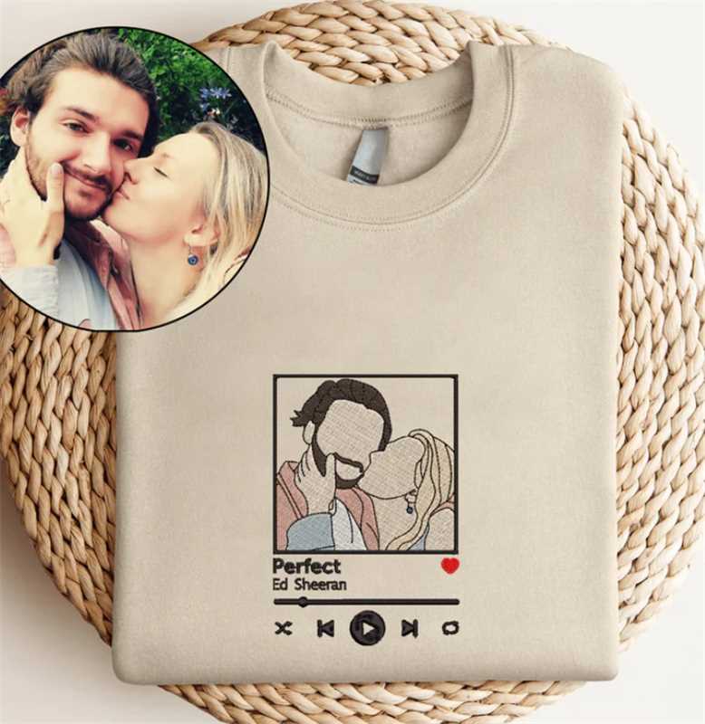 Custom Embroidered Sweatshirt Portrait Music Player Couple Gift