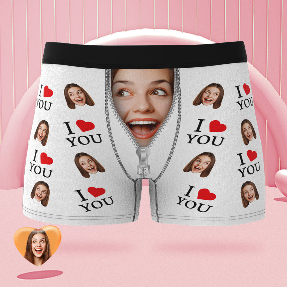 Custom Face Boxer Briefs I Love You Personalized Naughty Valentine's Day Gift for Him