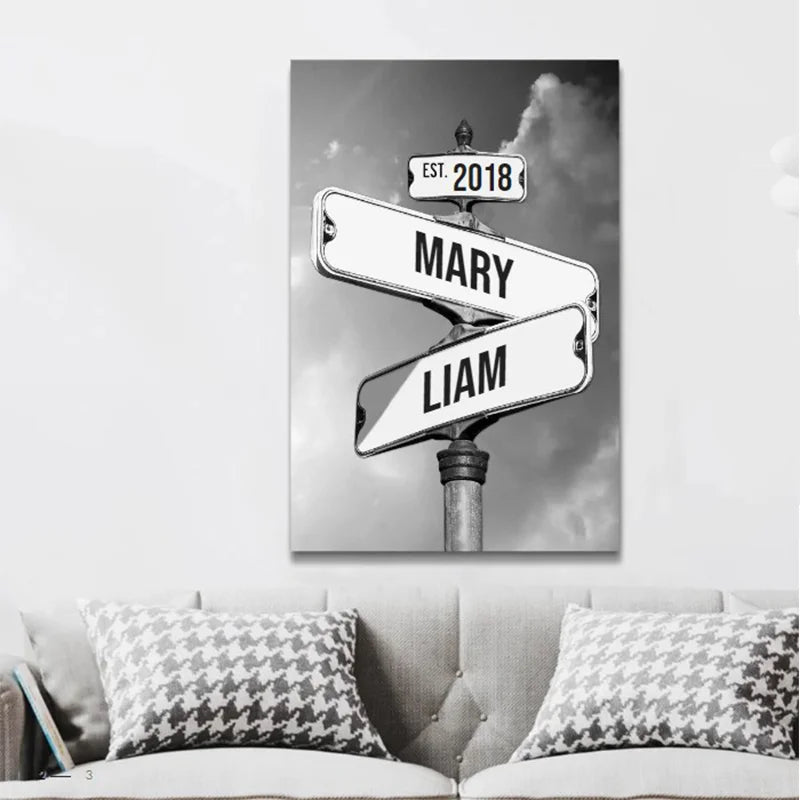 Personalized Canvas Vintage Street Sign for Couples