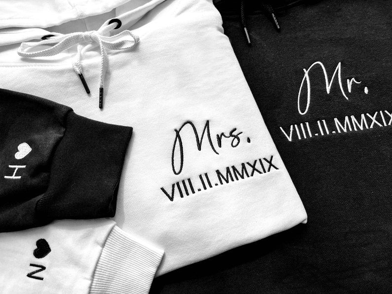 Custom Embroidered Roman Numeral Couple's Sweatshirt