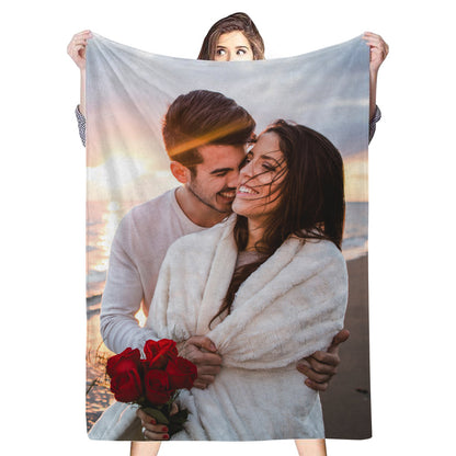 Custom 1 Photo Fleece Blankets For Couple Newlyweds