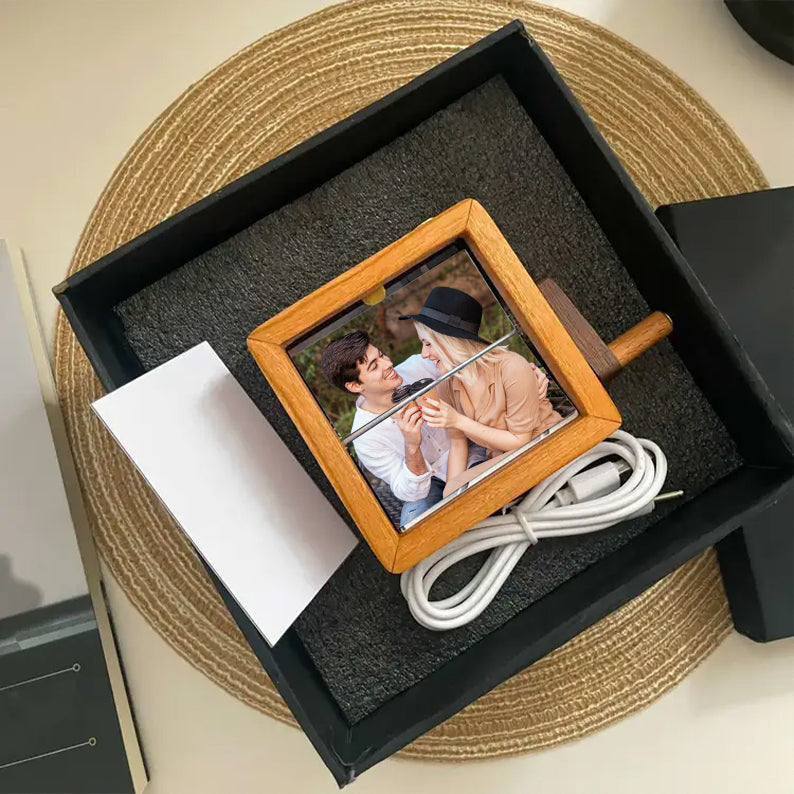 Custom Flip Book Frame Animation Machine Mechanical Hand-cranked Photo Album with Light Black Walnut Couple Photo Cube Frame Creative Gift