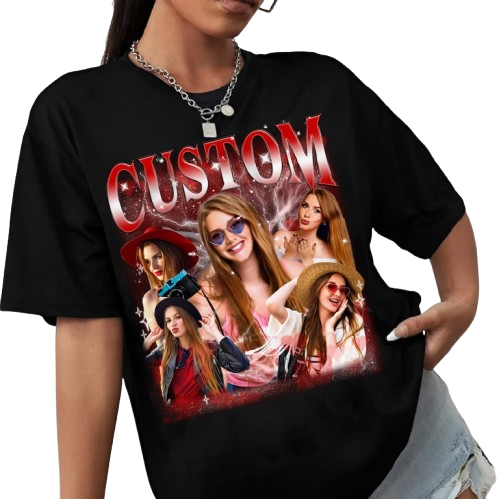 Custom Photo Bootleg Girlfriend Face 90s Retro Vintage T-Shirt