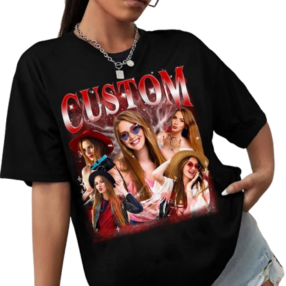 Custom Photo Bootleg Girlfriend Face 90s Retro Vintage T-Shirt