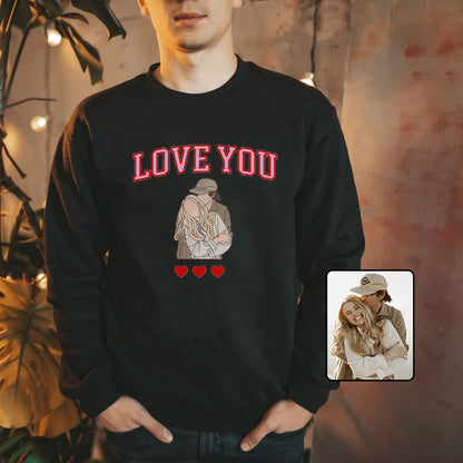 Valentine's Day Custom Photo Embroidered Matching Sweatshirt Hoodie T-shirt For Couple