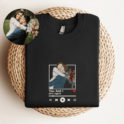 Custom Embroidered Sweatshirt Portrait Music Player Couple Gift