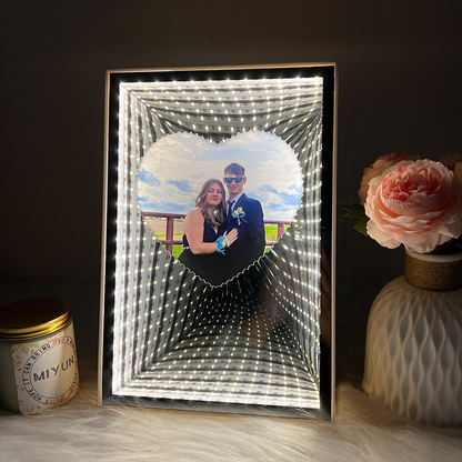 3D Personalized Heart Photo Mirror Frame Light Box