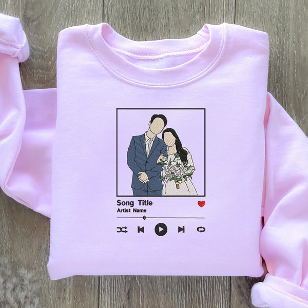 Custom Embroidered Sweatshirt Portrait Music Player Couple Gift