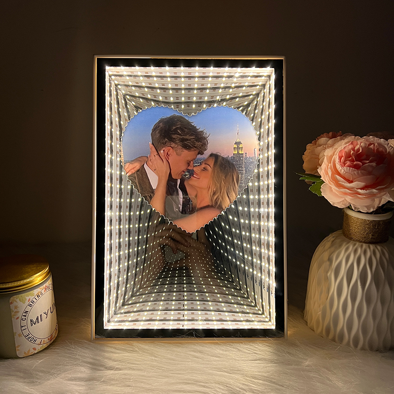 3D Personalized Heart Photo Mirror Frame Light Box