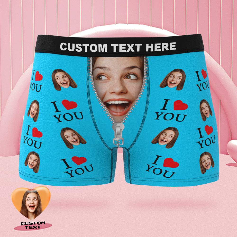 Custom Face Boxer Briefs I Love You Personalized Naughty Valentine's Day Gift for Him