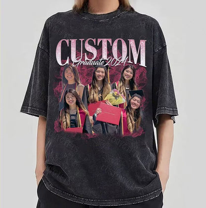 Custom Photo Vintage Tee With Shiny Text-Graduation season gifts