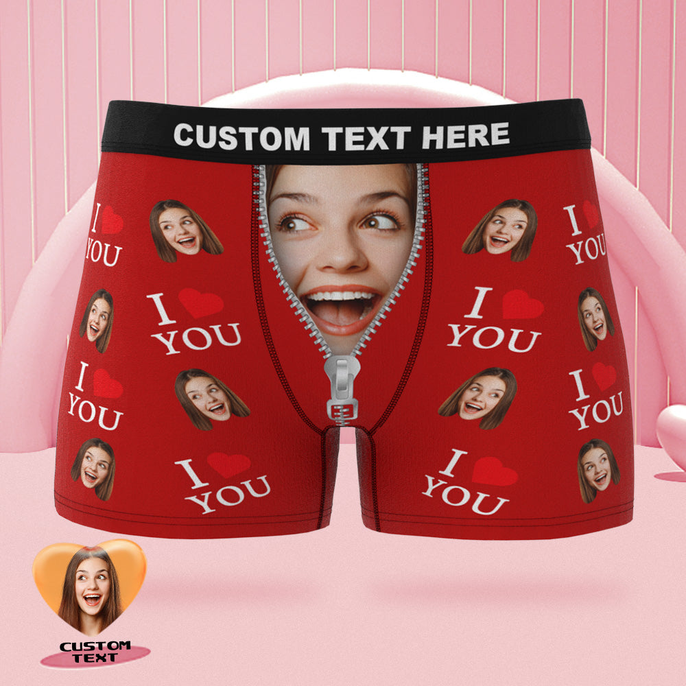 Custom Face Boxer Briefs I Love You Personalized Naughty Valentine's Day Gift for Him