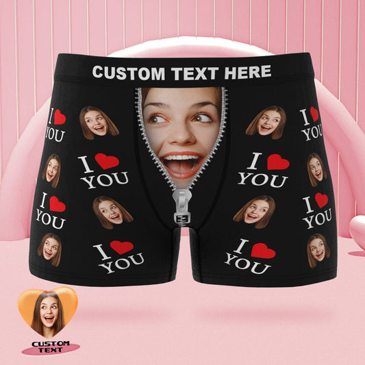 Custom Face Boxer Briefs I Love You Personalized Naughty Valentine's Day Gift for Him