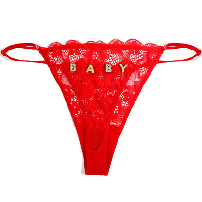 Sexy Customized Name Crystal Letter Lace Panties Women Underwear Briefs Thong