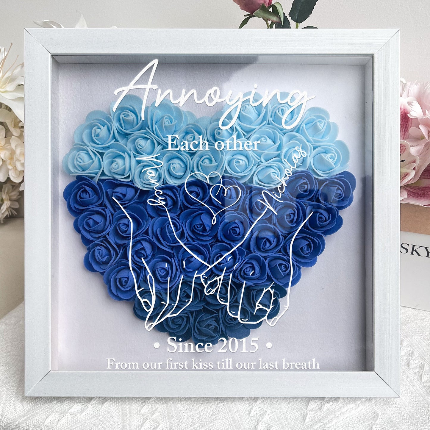 Annoying Each Other Since Couple Hands - Personalized Flower Shadow Box