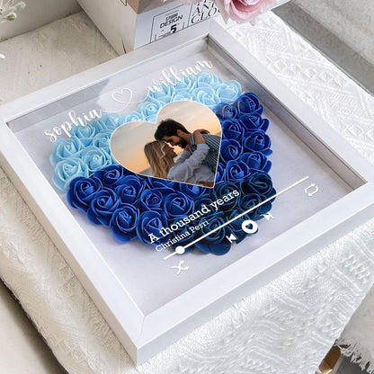 Custom Song Title Couple Gift - Personalized Photo Flower Shadow Box