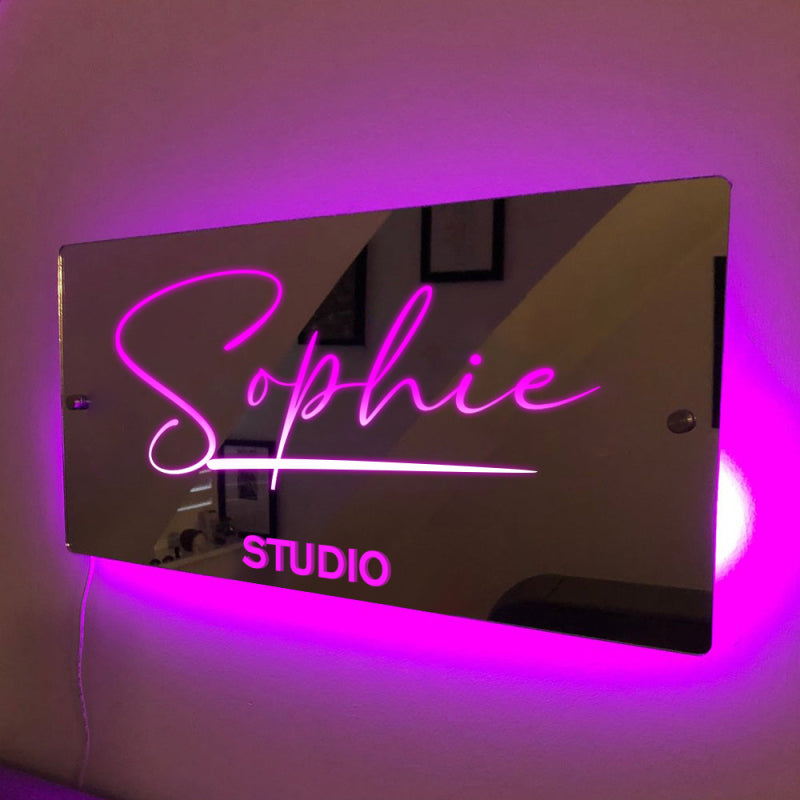 Personalised Name Mirror Sign LED illuminated Light