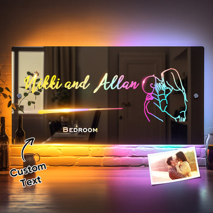 Personalized Line Photo And Name Engraved Mirror Light