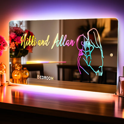 Personalized Line Photo And Name Engraved Mirror Light