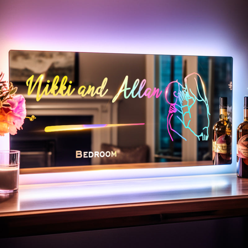 Personalized Line Photo And Name Engraved Mirror Light