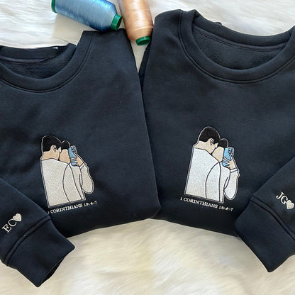 Custom Embroidered Sweatshirt Portrait Music Player Couple Family Gift For Boyfriend