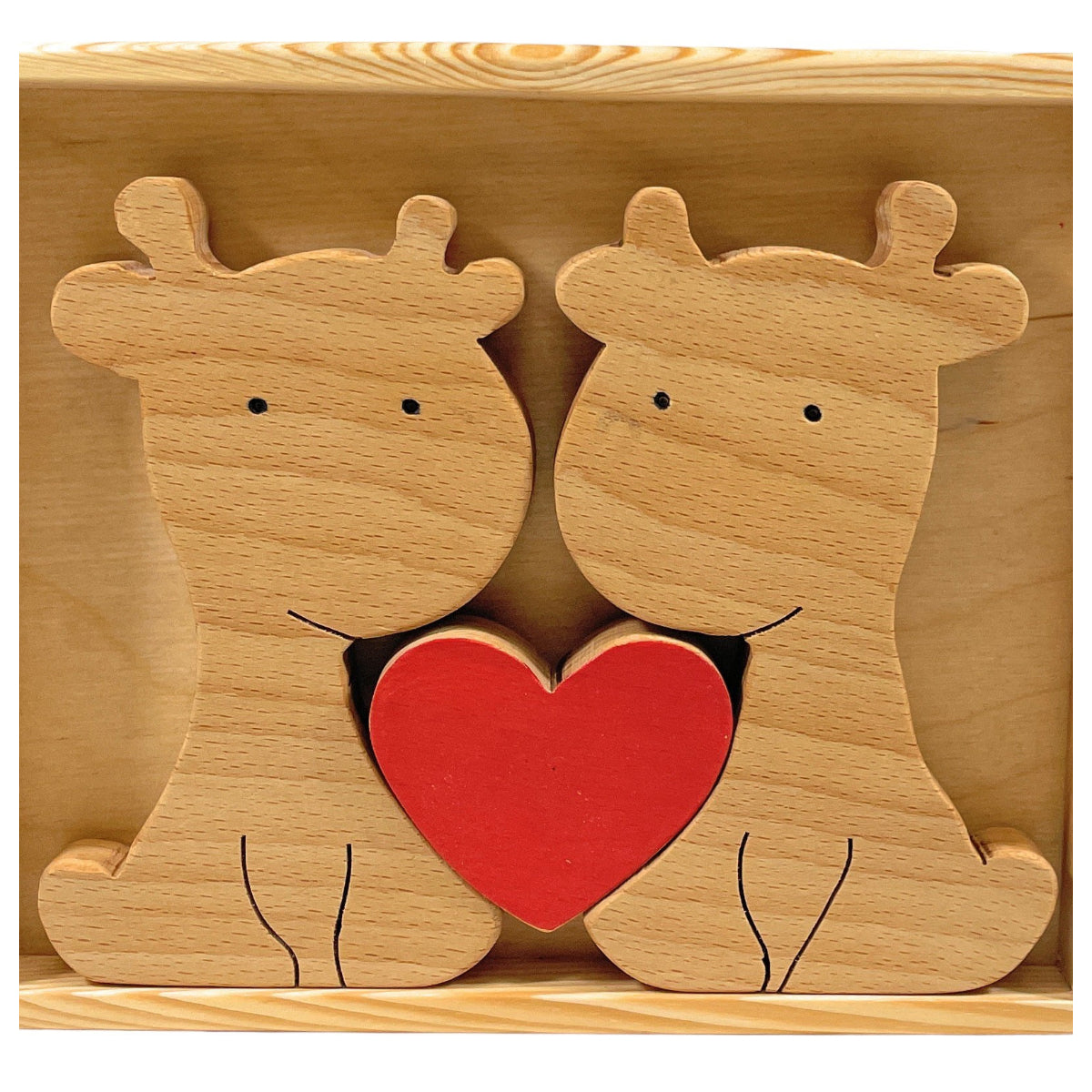 Wooden Cute Giraffe Love Couple Puzzle