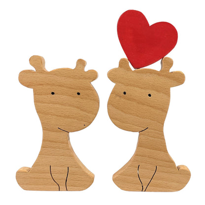 Wooden Cute Giraffe Love Couple Puzzle