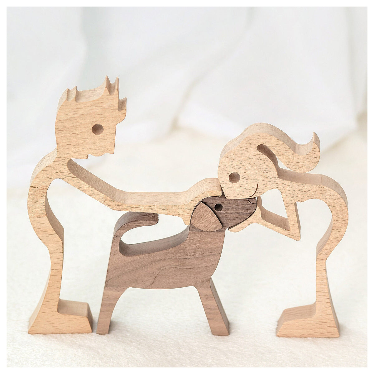 Personalized Couple with Dog - Wooden Pet Carvings