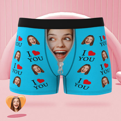 Custom Face Boxer Briefs I Love You Personalized Naughty Valentine's Day Gift for Him