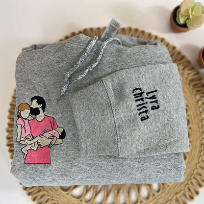 Custom Embroidered Sweatshirt Portrait Music Player Couple Gift