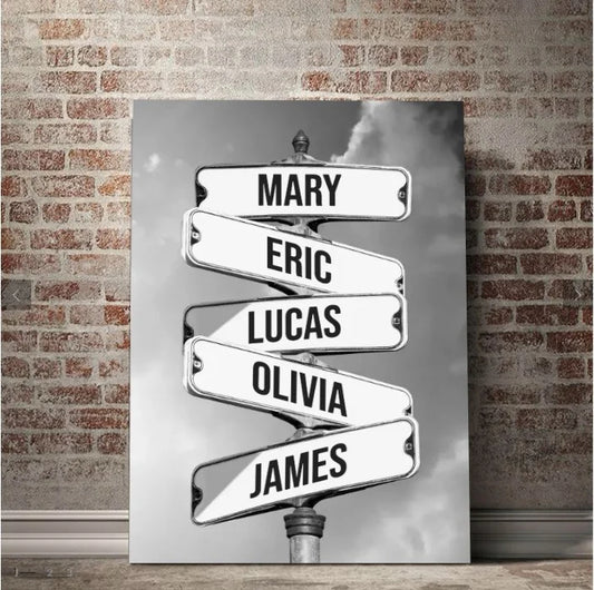 Personalized Canvas "Vintage street sign for families" -Winter