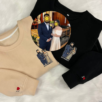 Custom Embroidered Couple Portrait Sweatshirt