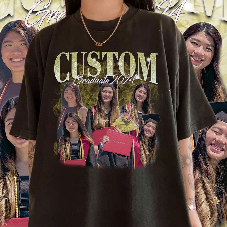 Custom Photo Vintage Tee With Shiny Text-Graduation season gifts