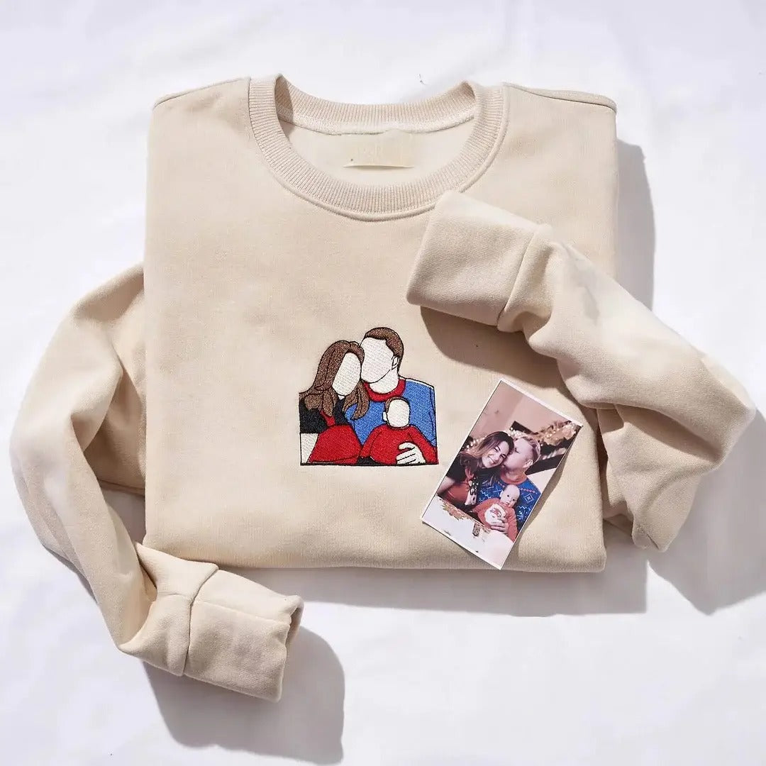 Custom Embroidered Sweatshirt Portrait Music Player Couple Gift