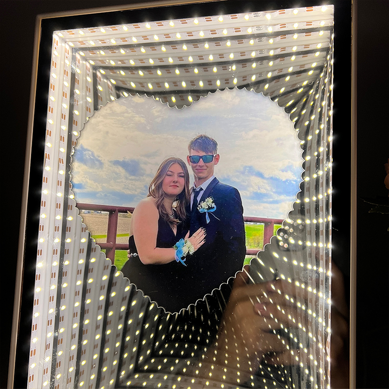 3D Personalized Heart Photo Mirror Frame Light Box