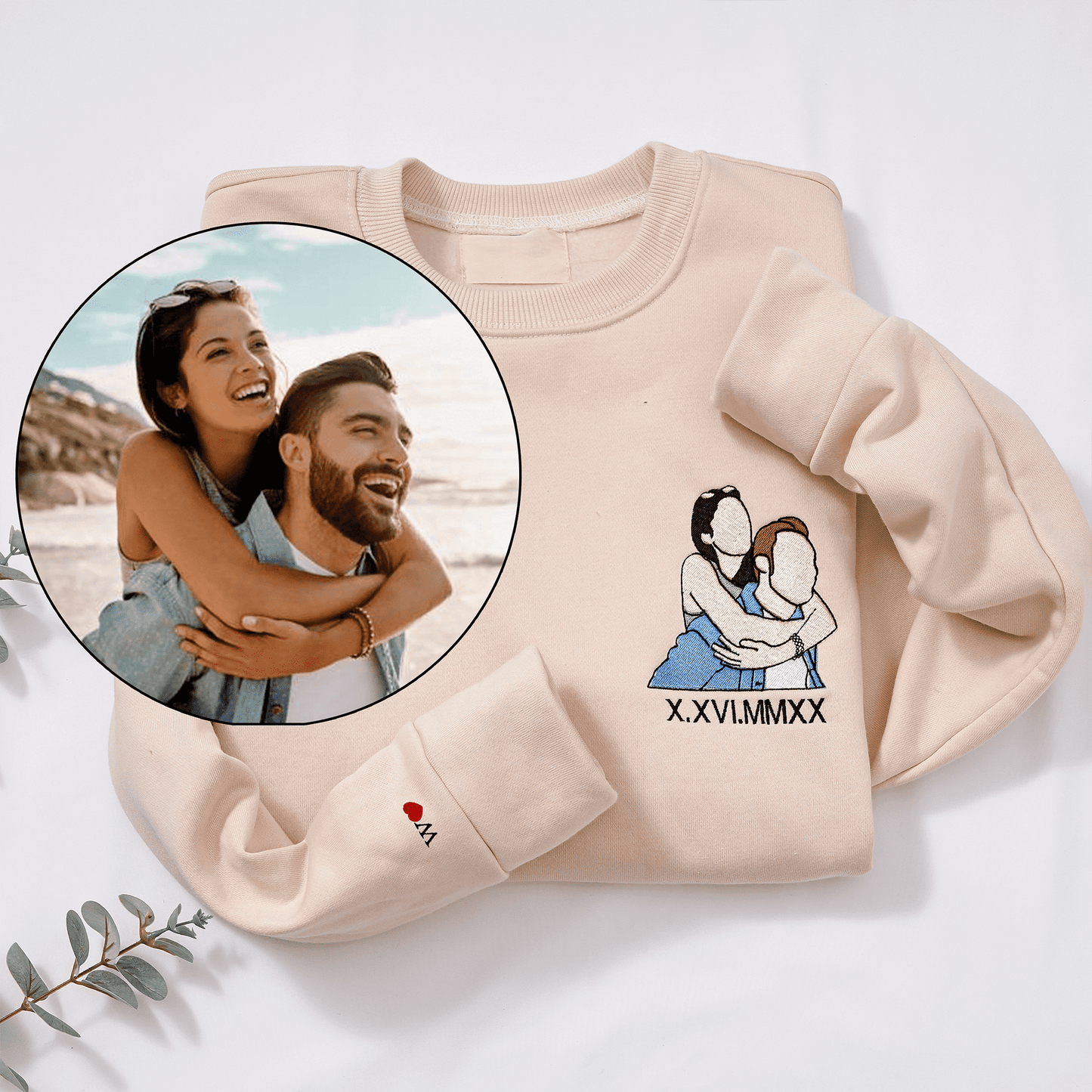 Custom Embroidered Sweatshirt Portrait Music Player Couple Gift