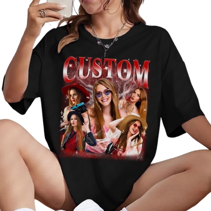 Custom Photo Bootleg Girlfriend Face 90s Retro Vintage T-Shirt