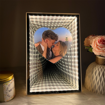 3D Personalized Heart Photo Mirror Frame Light Box