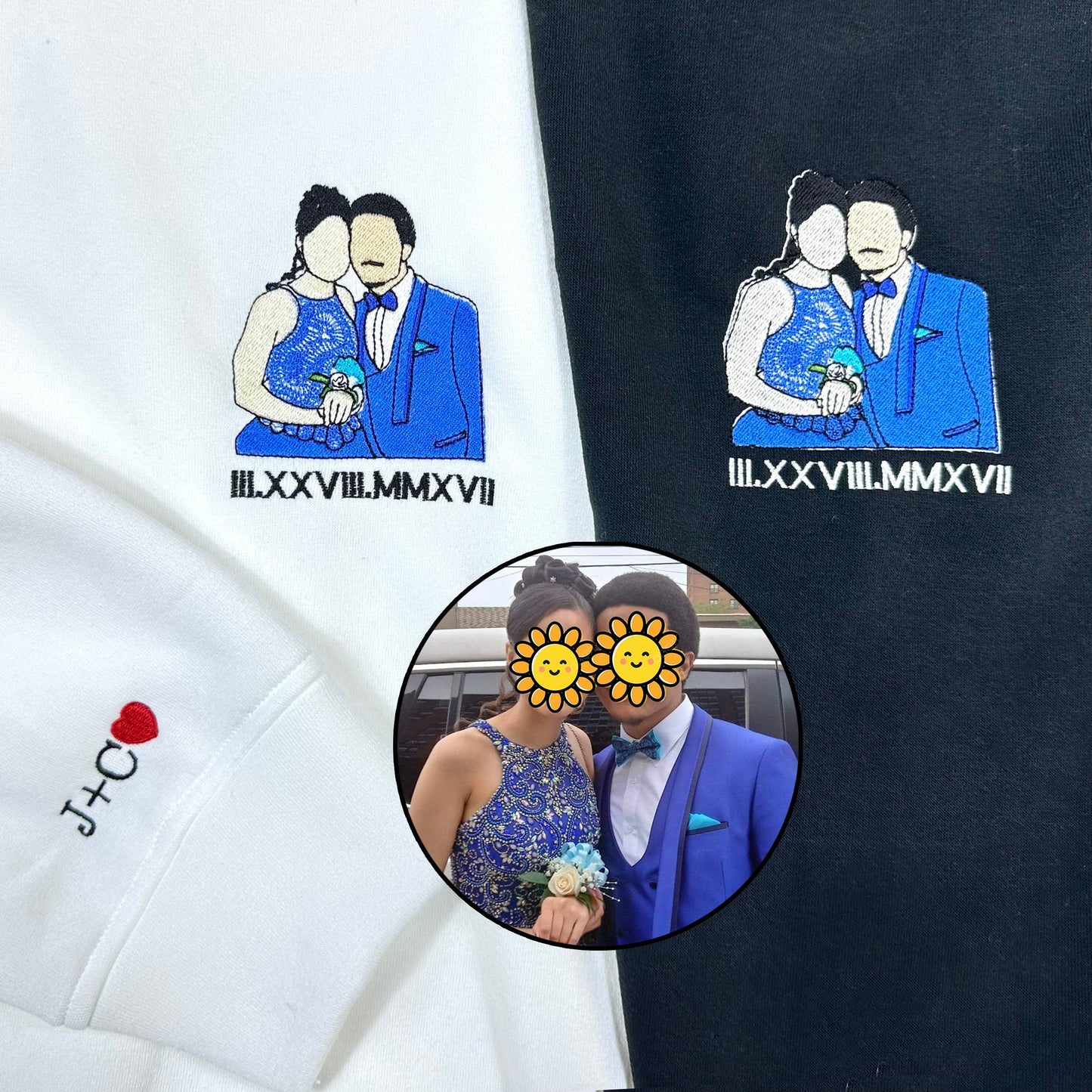 Custom Embroidered Couple Portrait Sweatshirt