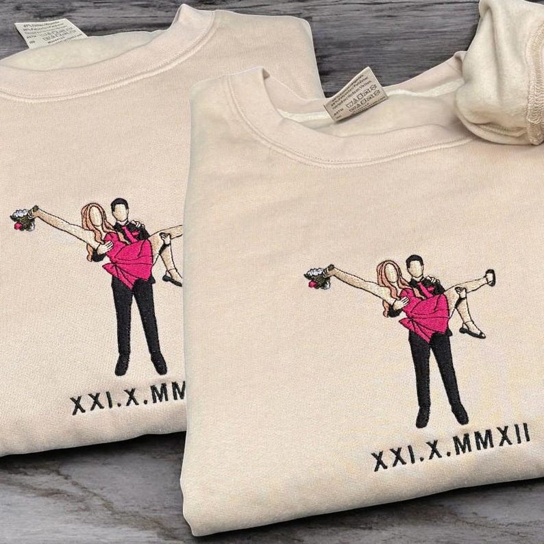 Custom Photo and Roman Numeral Date Embroidered Sweatshirt Hoodie, Couple Gift