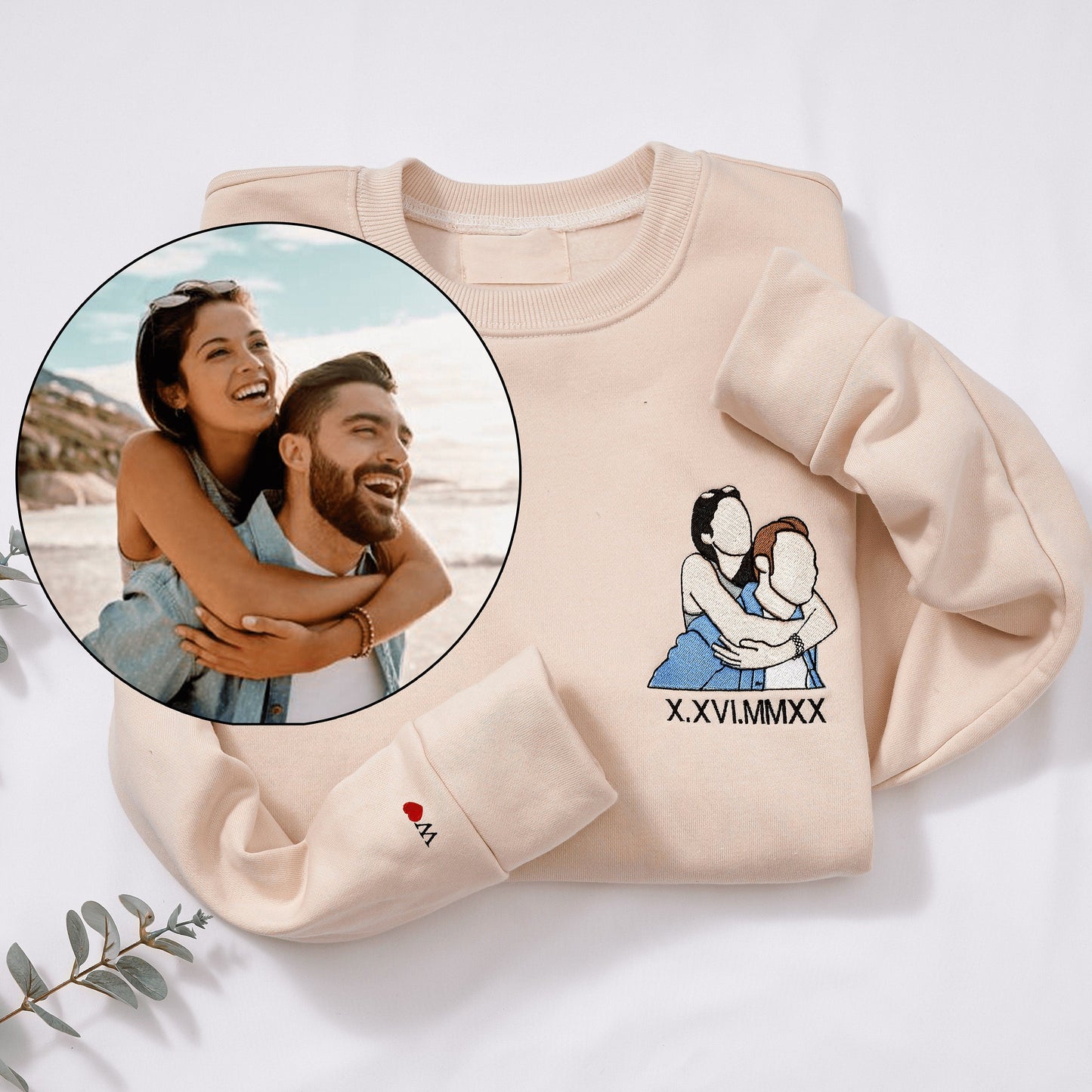 Custom Embroidered Couple Portrait Sweatshirt