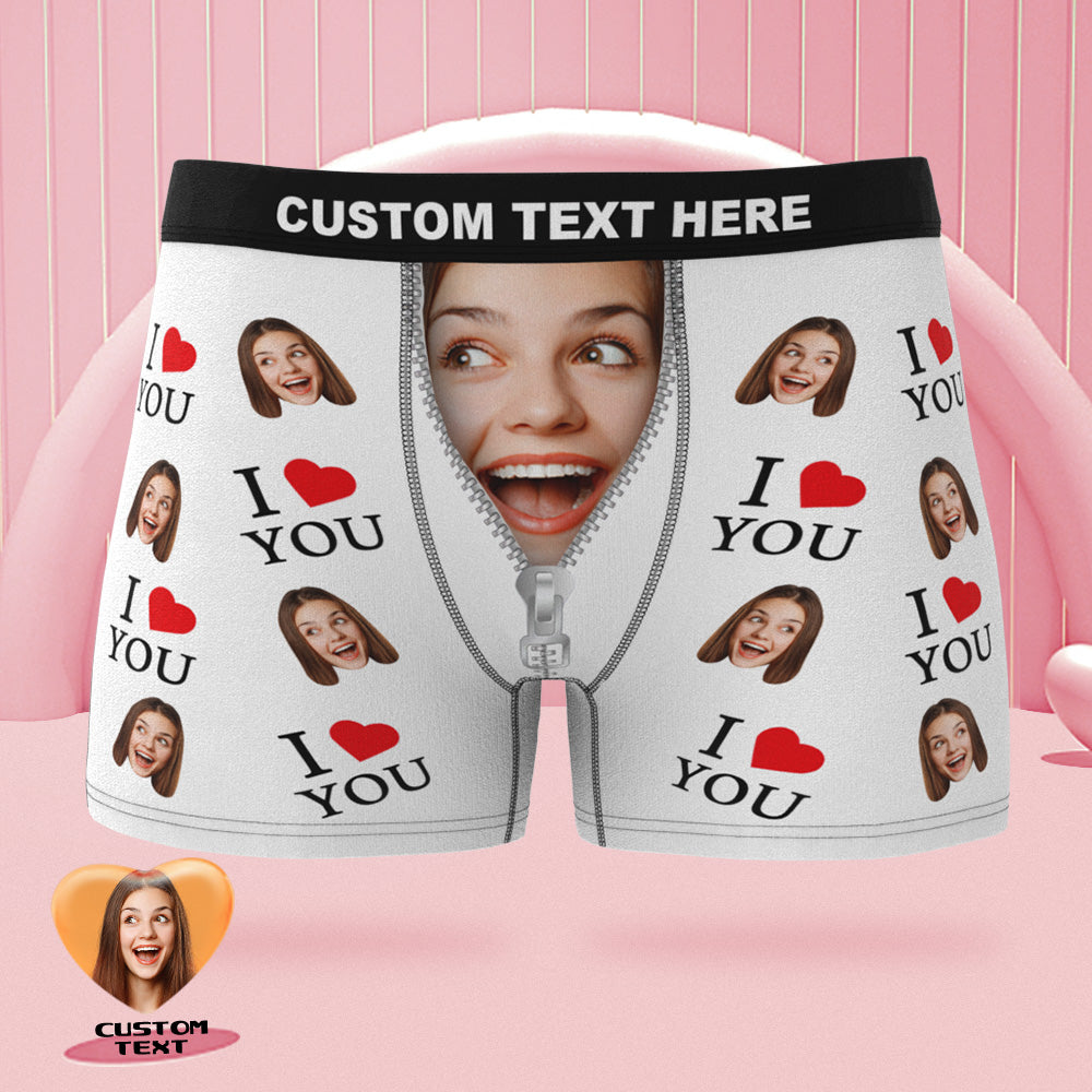 Custom Face Boxer Briefs I Love You Personalized Naughty Valentine's Day Gift for Him